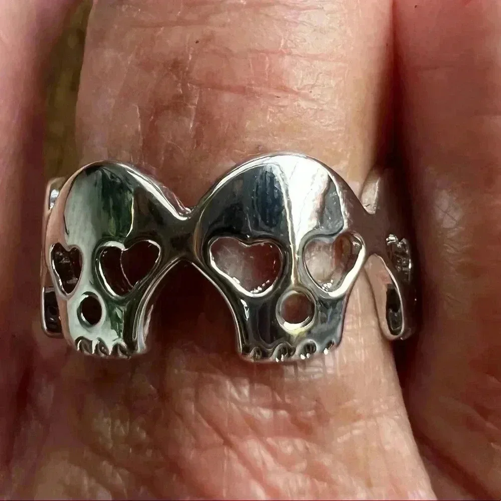 SET: (1) skull ring + (1) rhinestone skull dangly earrings
